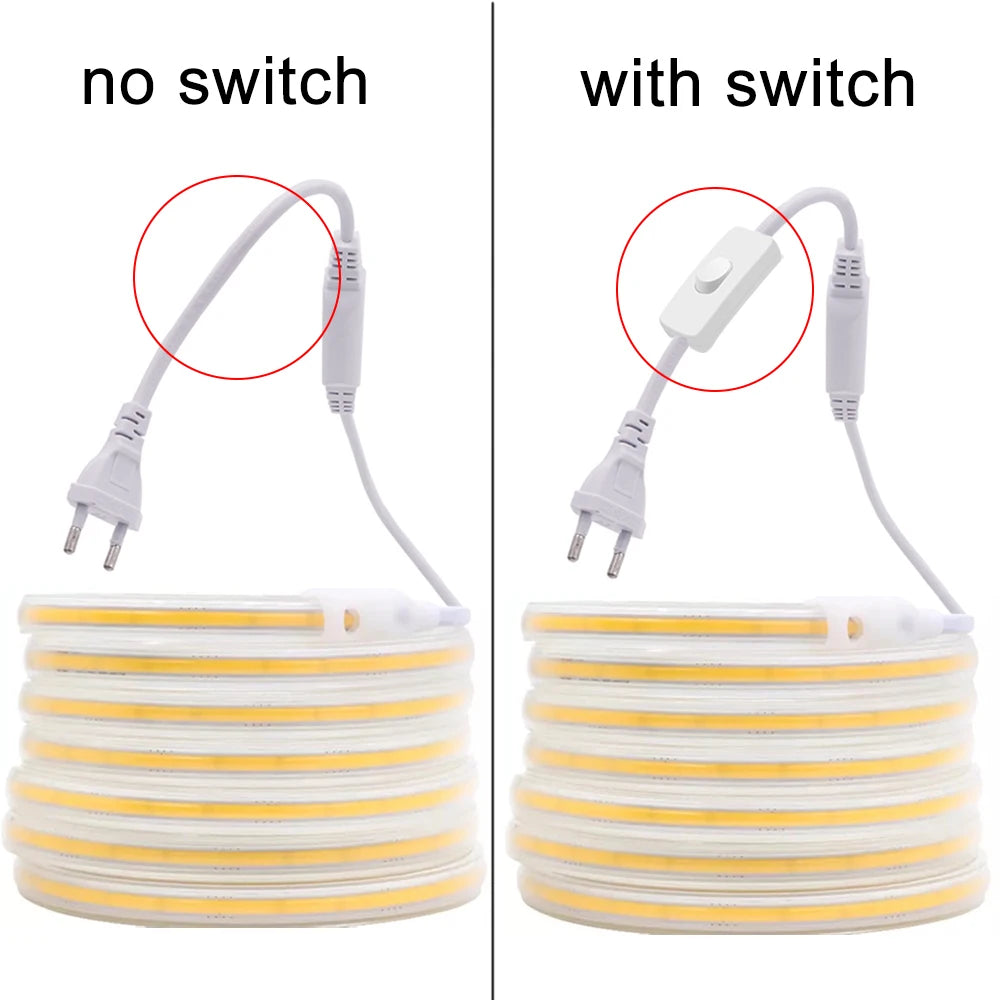 Tira LED COB 220V con Enchufe - Luz Continua Flexible