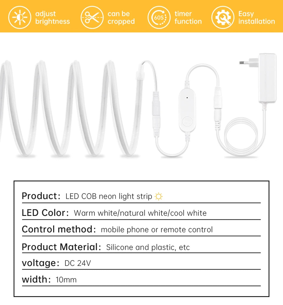 Tira LED COB 24V Tuya Smart - 280 LEDs/m Neon Alexa Google