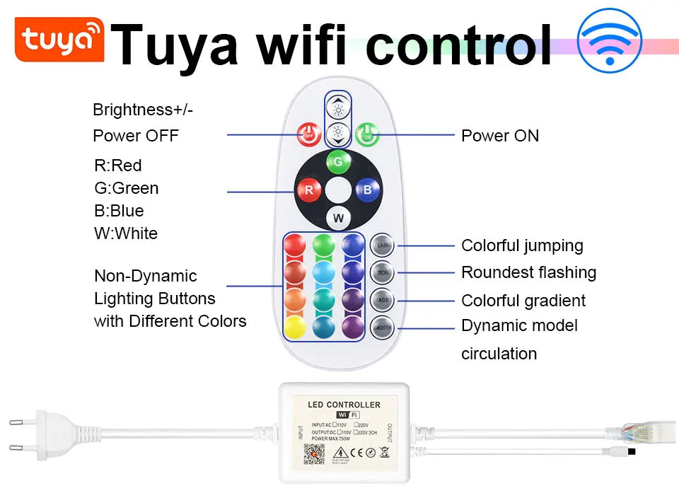 Tira LED Neon 220V RGB 1-100m - Exterior IP67 WiFi Tuya