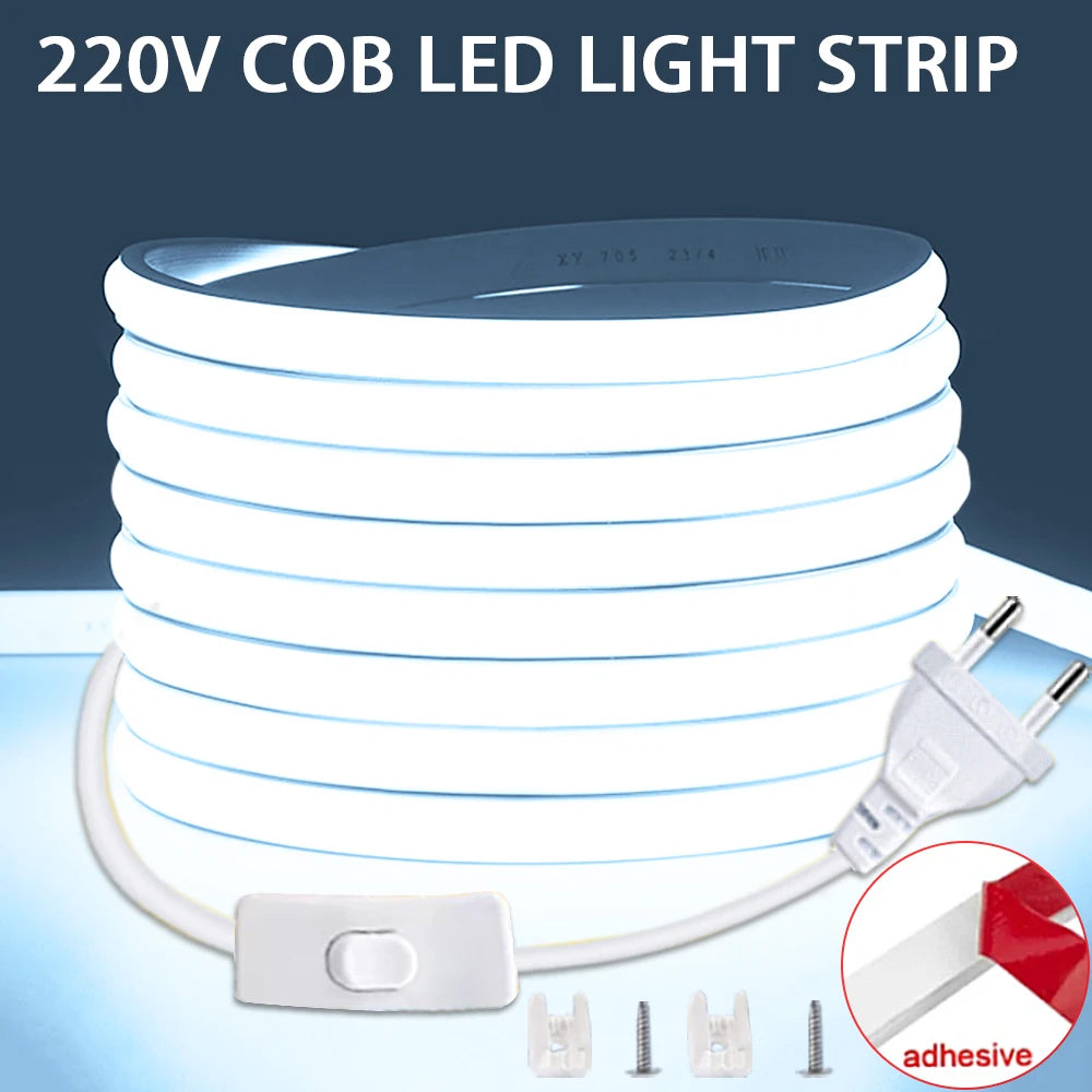 Tira LED COB 220V con Enchufe - Luz Continua Flexible