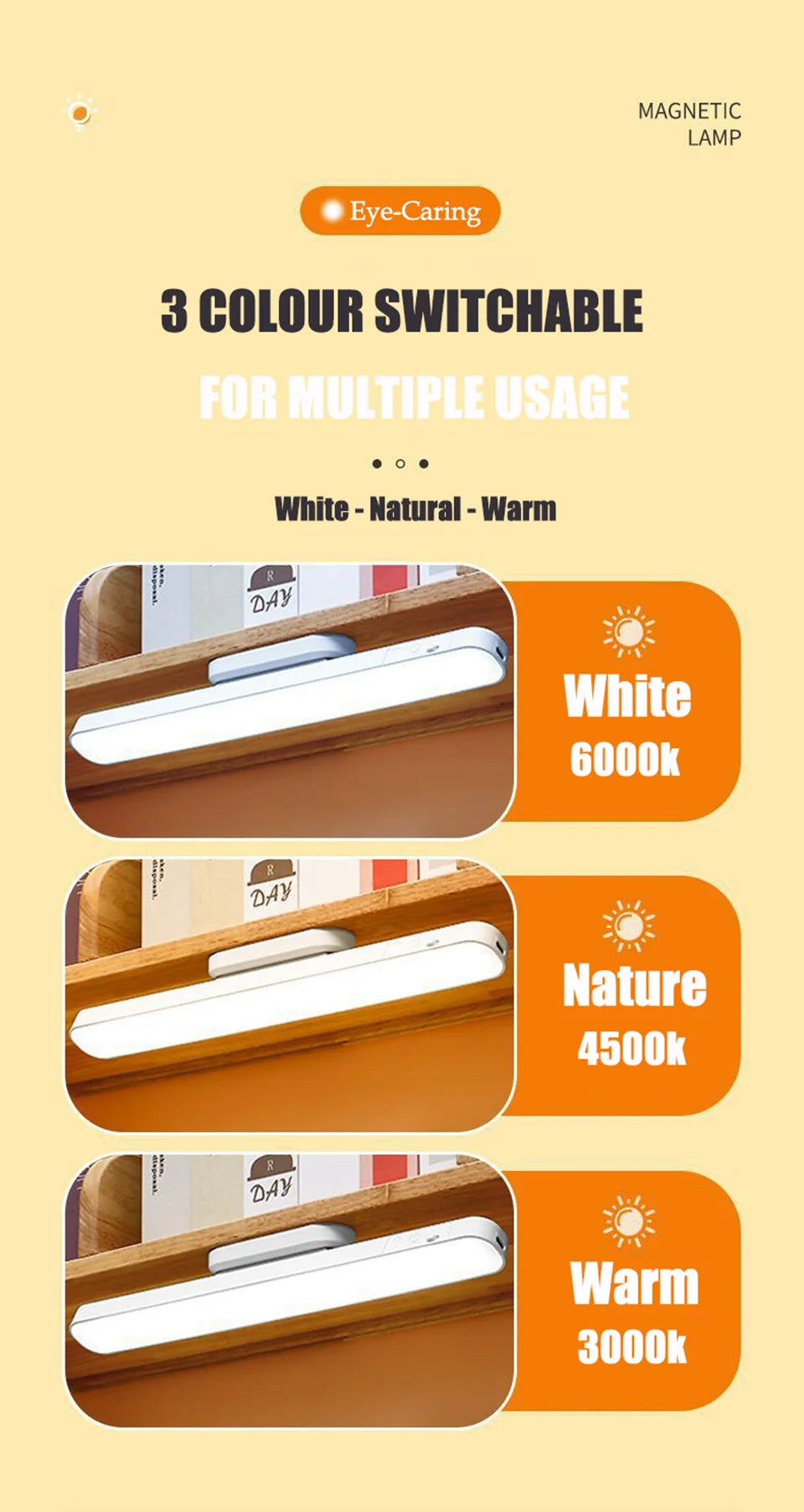 Lampara LED Magnetica Recargable - Mando Distancia 3 Colores