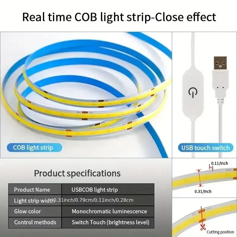 Tira LED COB USB 5V - 320 LEDs/m Táctil Regulable