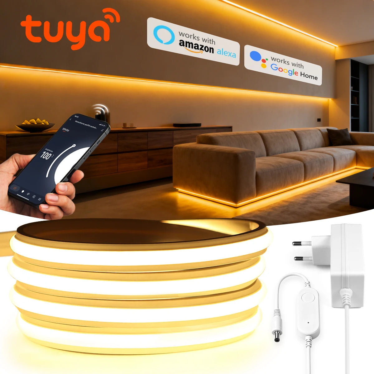 Tira LED COB 24V Tuya Smart - 280 LEDs/m Neon Alexa Google